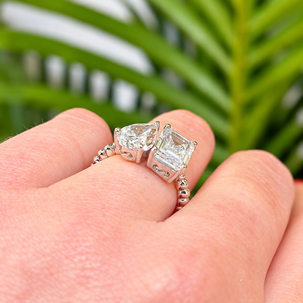 Cubic Zirconia Sterling Silver 'Toi et Moi' Ring | Size M