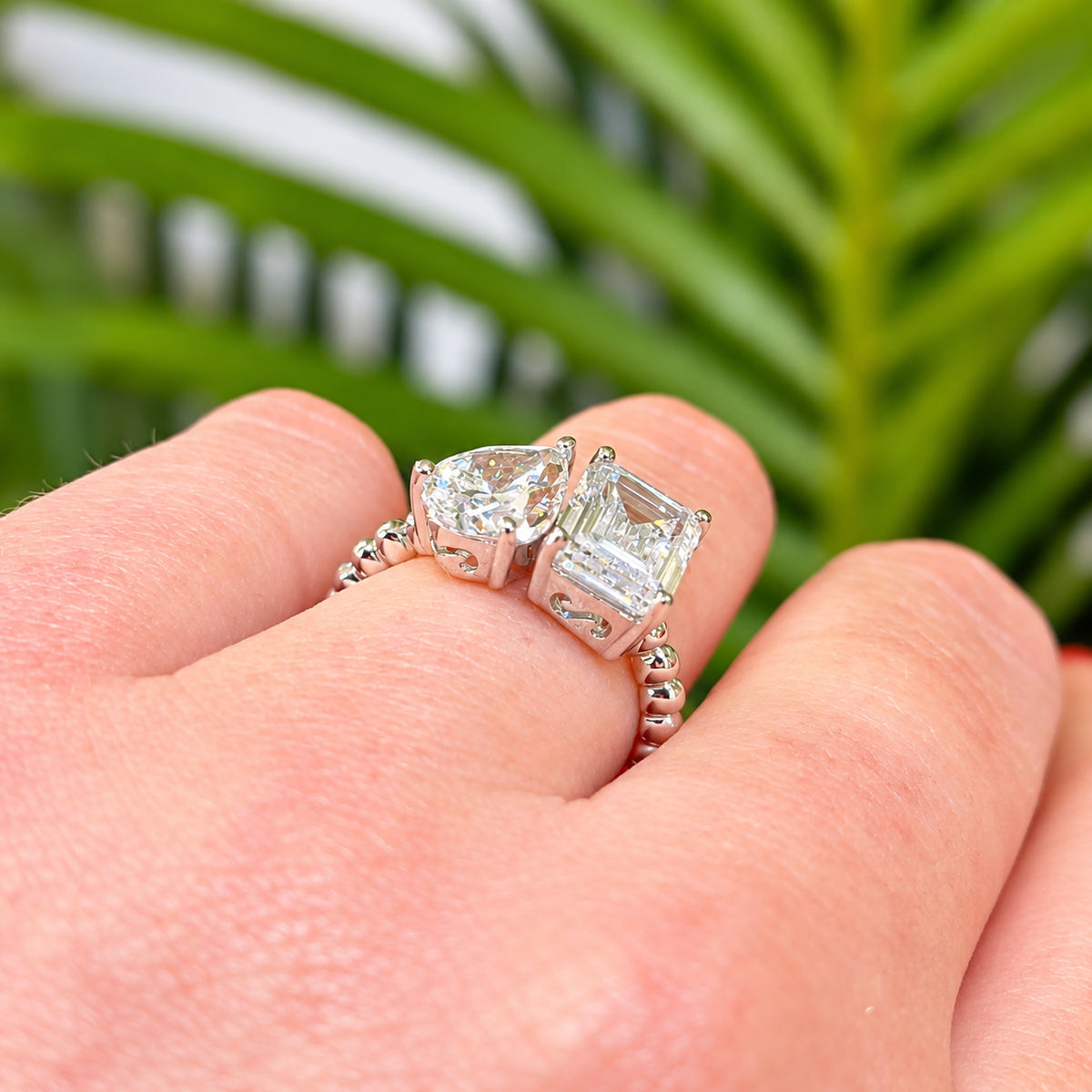 Cubic Zirconia Sterling Silver 'Toi et Moi' Ring | Size M