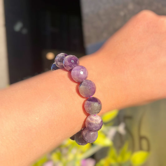 Chunky Faceted Amethyst Elasticated Beaded Bracelet