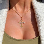 Freshwater Pearl & Cubic Zirconia 9ct Gold Plated Cross Necklace