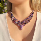 Amethyst, Mohave Turquoise and Charoite Sterling Silver Chunky Necklace