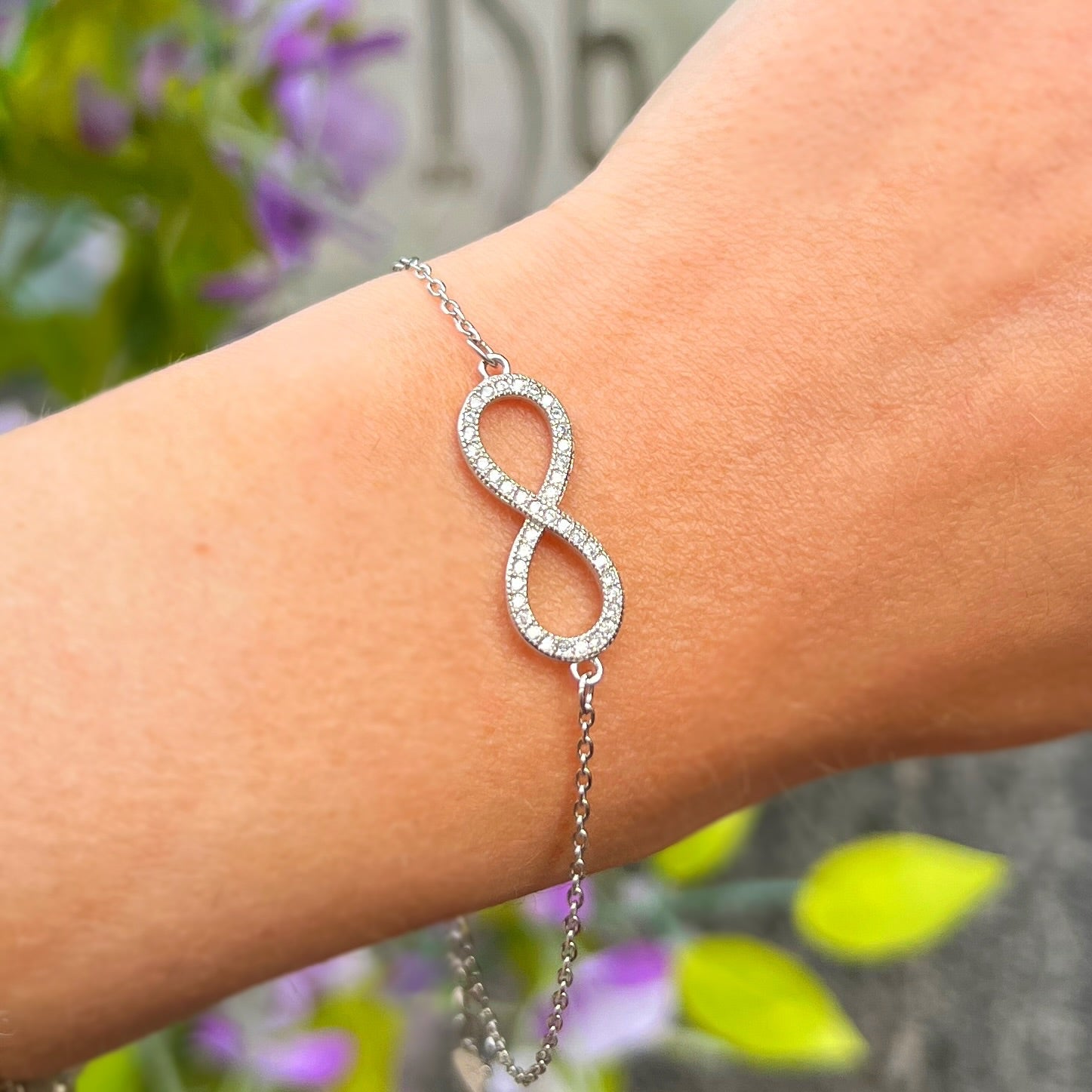 Cubic Zirconia Sterling Silver Infinity Bracelet