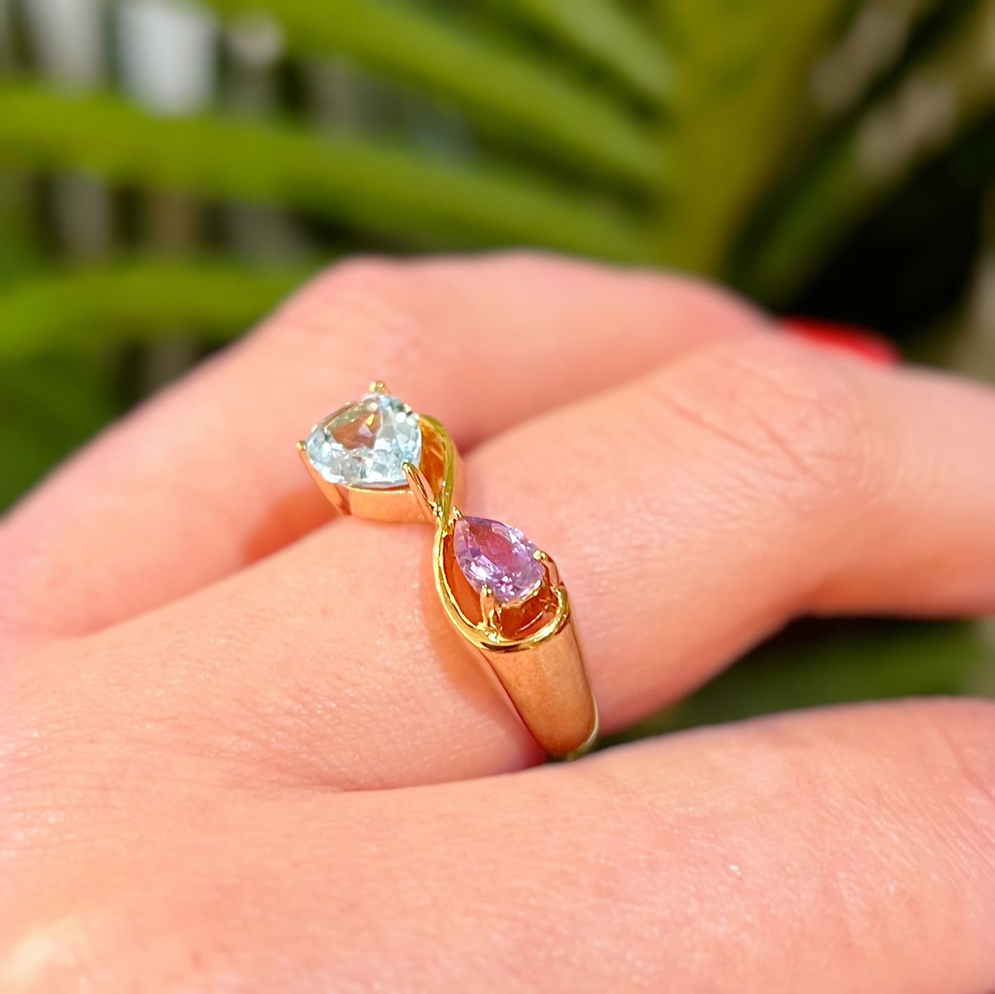 Unique & Co. Gold Aqua & Lilac Infinity ‘Toi et Moi’ Ring - Size L