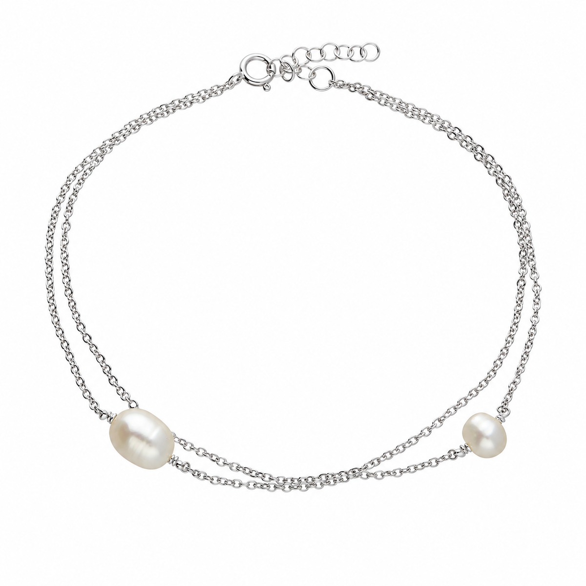 Pearl Sterling Silver Dainty Station Anklet