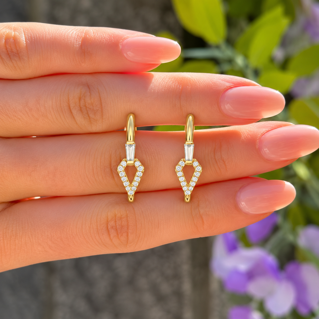 14ct Gold Plated Cubic Zirconia Geometric Hoop Earrings | Ania Haie
