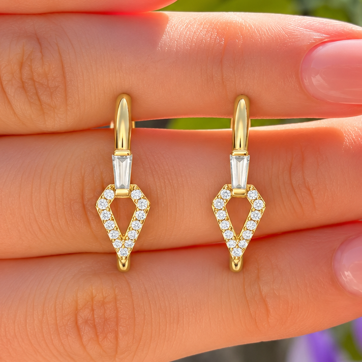 14ct Gold Plated Cubic Zirconia Geometric Hoop Earrings | Ania Haie