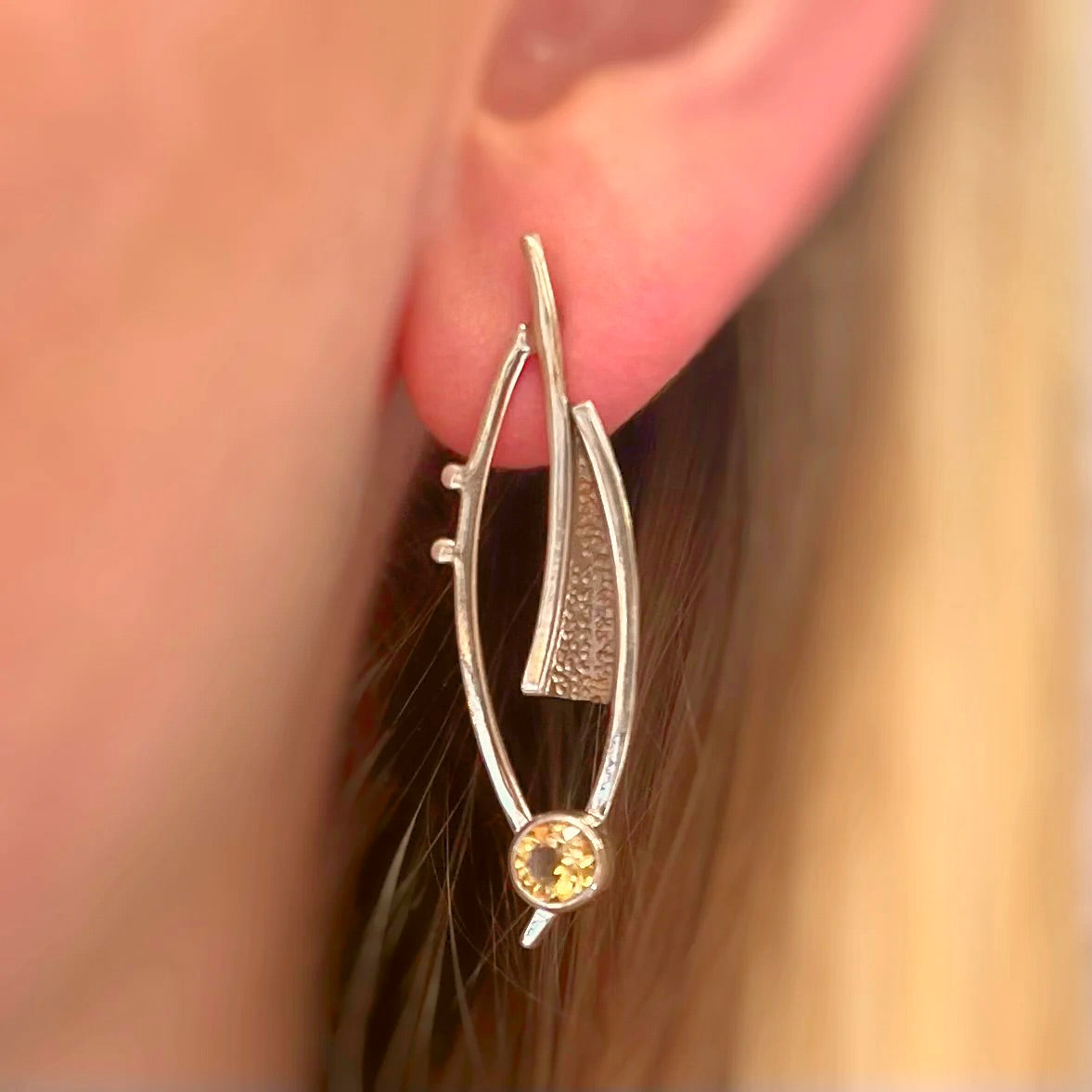 Contemporary Sterling Silver Citrine Drop Earrings