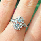 Aquamarine and Diamond 18ct White Gold Edwardian Reproduction Ring | Size N ½