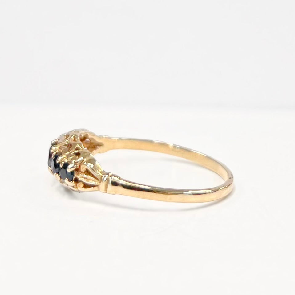 Vintage 9ct Yellow Gold Edwardian Inspired 5 Stone Sapphire Ring - Size Q