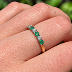 Emerald and Diamond Dainty 9ct Yellow Gold Half Eternity Ring | Size O