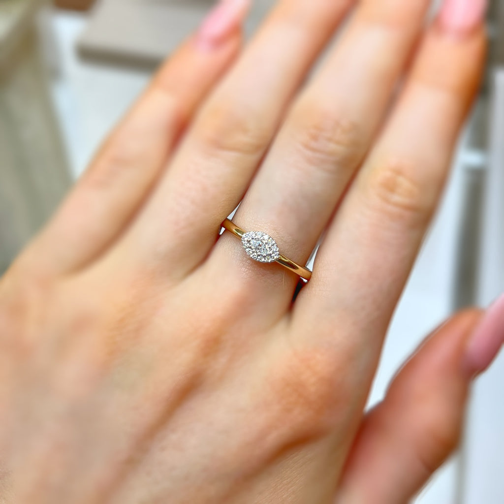 Diamond 9ct Yellow Gold Eye Shape Ring | Size O