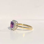 Vintage Emerald Cut Amethyst and Diamond 9ct Yellow Gold Halo Cluster Ring | Size K