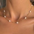 Pearl Sterling Silver Gold Plated Layering Dainty Station Necklace