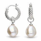 Pearl Sterling Silver Drop Hoop Earrings