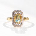 Art Deco Inspired Green Amethyst and Diamond 9ct Yellow Gold Ring | Size M