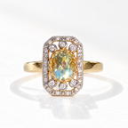 Art Deco Inspired Green Amethyst and Diamond 9ct Yellow Gold Ring | Size M