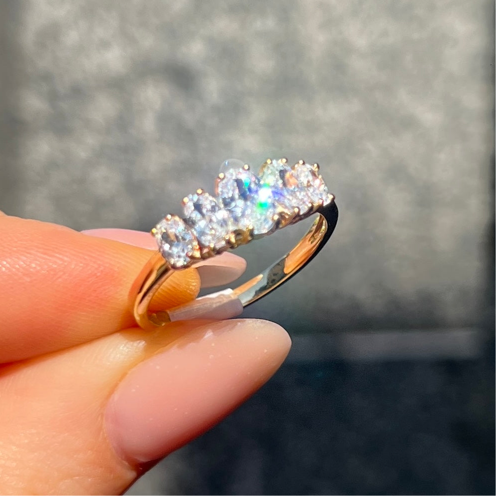 Oval Cut Five Stone Cubic Zirconia 9ct Yellow Gold Ring | Size M ½