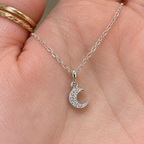 Cubic Zirconia Sterling Silver Moon Necklace