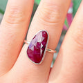 Rare Checkerboard Faceted Irregular-Shaped Ruby Sterling Silver Ring | Size O