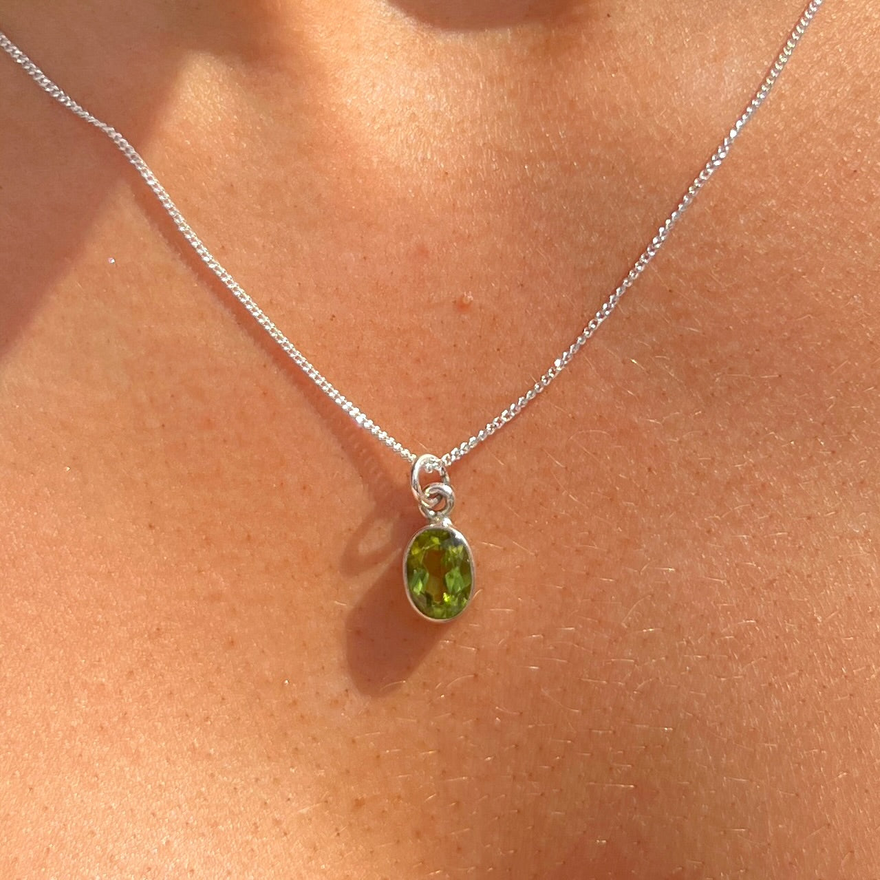 Sterling Silver Oval Green Peridot Necklace