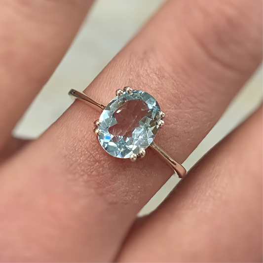 Sterling Silver Large Oval Blue Topaz Ring