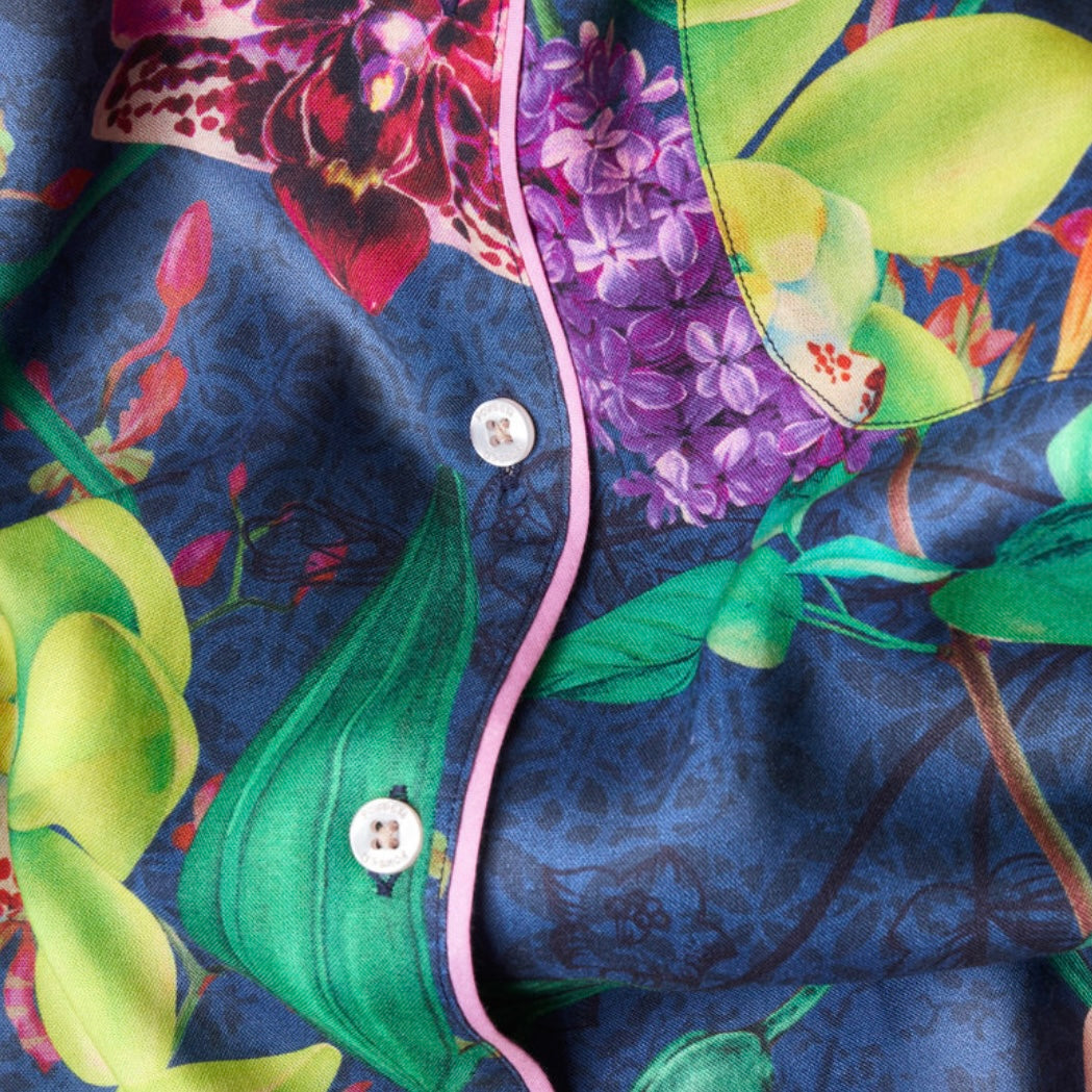Super Soft Oversized Navy Floral Exotic Evening Long Pyjamas | Powder Accessories
