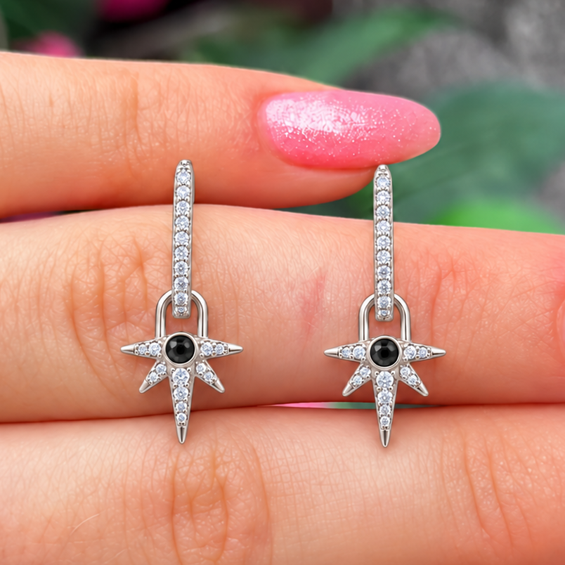 Onyx Sterling Silver Star Drop Huggies | Ania Haie