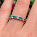 Emerald and Diamond Dainty 9ct Yellow Gold Half Eternity Ring | Size O