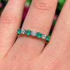 Emerald and Diamond Dainty 9ct Yellow Gold Half Eternity Ring | Size O