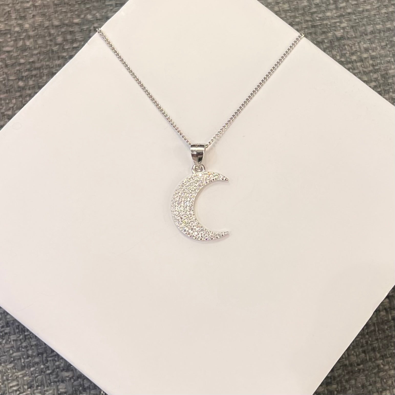 Cubic Zirconia Sterling Silver Moon Necklace