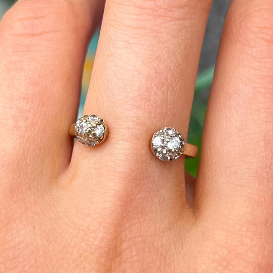 Vintage Cubic Zirconia 9ct Yellow Gold Open Design Ring | Adjustable Size