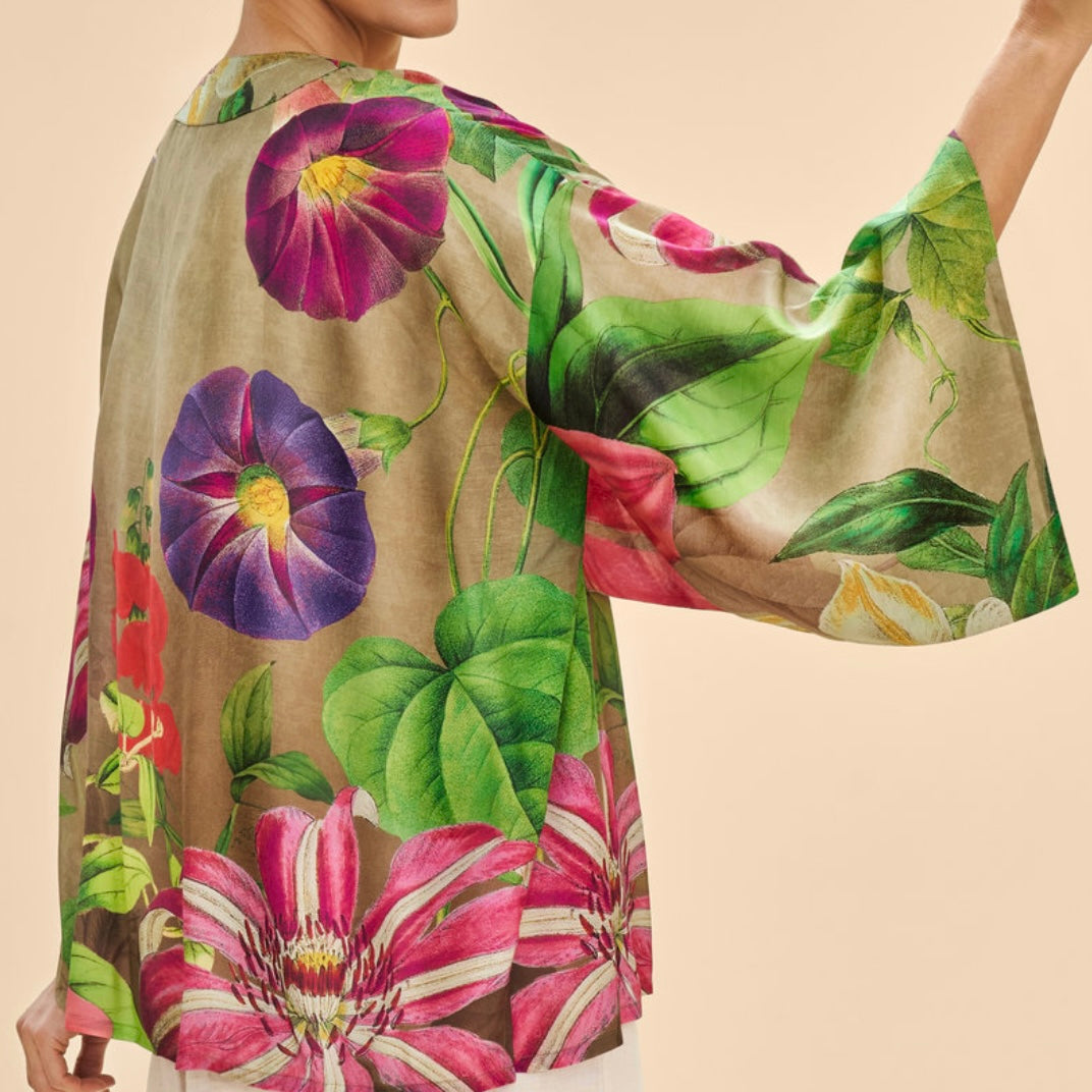 Powder Accessories Green Floral Oversized Botanicals Short Kimono Jacket