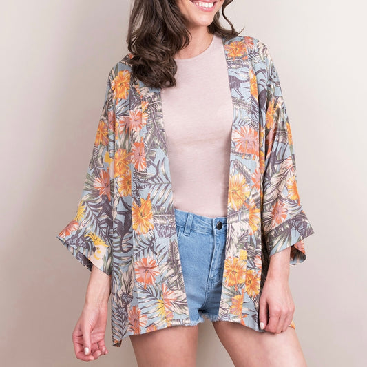 Powder Accessories Blue & Orange Oversized Short Kimono Jacket - Jungle