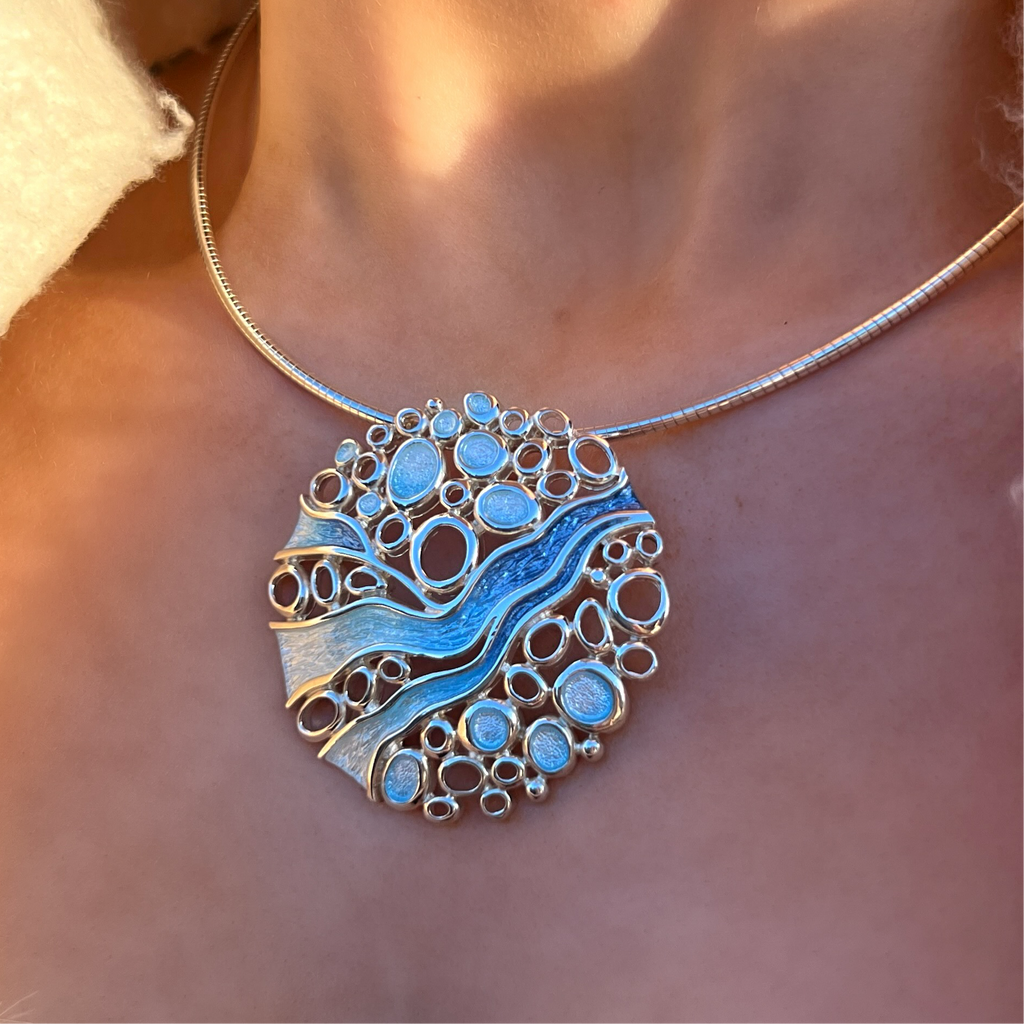 Pre-Order | Scottish 'Arctic Stream' Blue Hand Enamelled Necklace | Sheila Fleet