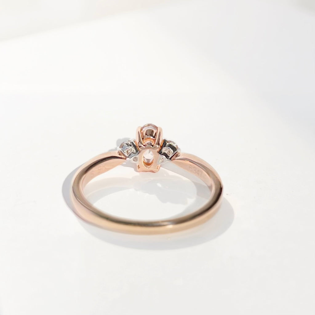 Morganite and Diamond 9ct Rose Gold Trilogy Ring | Size M ½