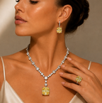 Clear and Lemon Yellow Cubic Zirconia Sterling Silver Encrusted Necklace