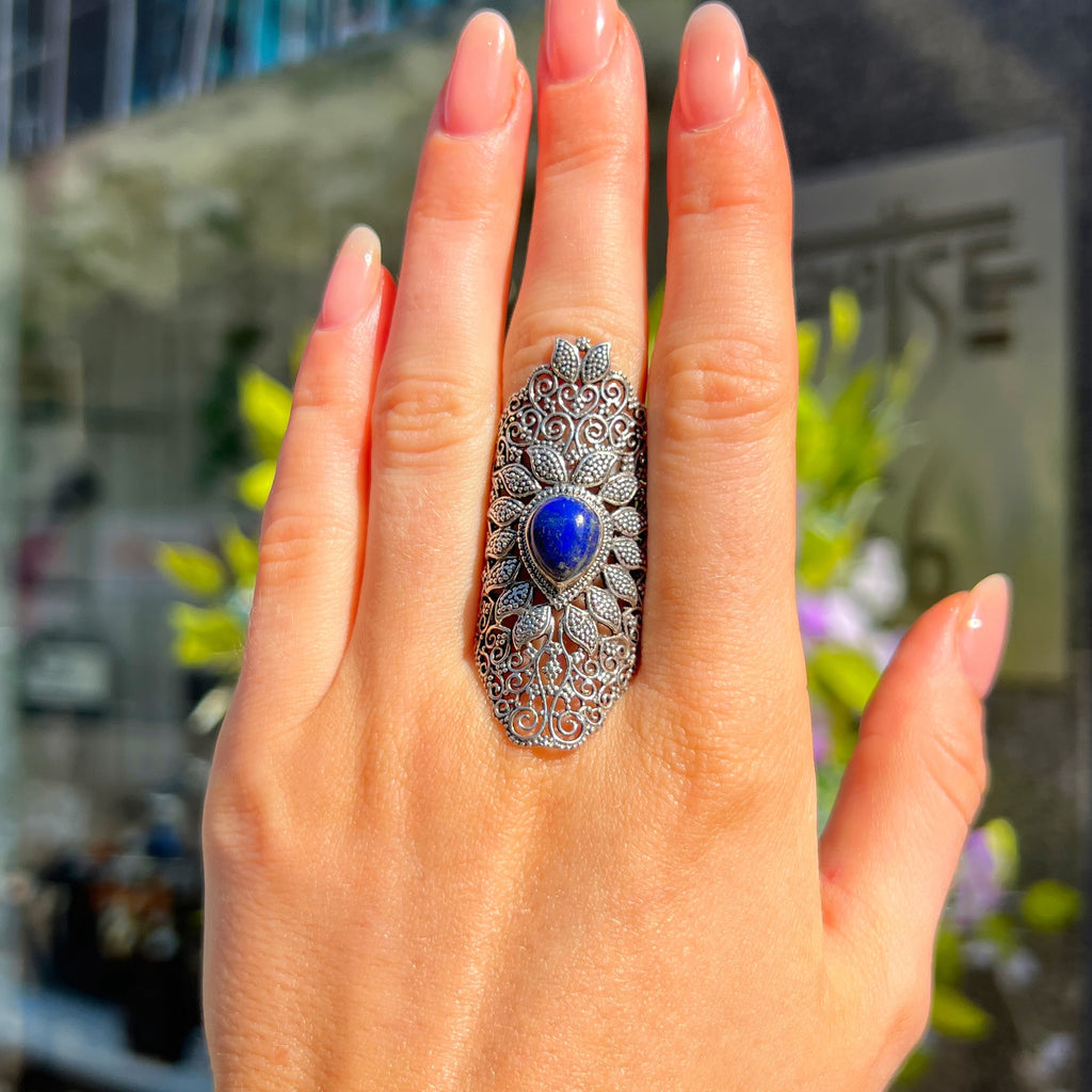 Lapis Lazuli Sterling Silver Boho Chunky Ring | Size O