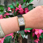 Herbelin | Art Deco Gold Steel Square Watch with Black Leather Strap | Ladies