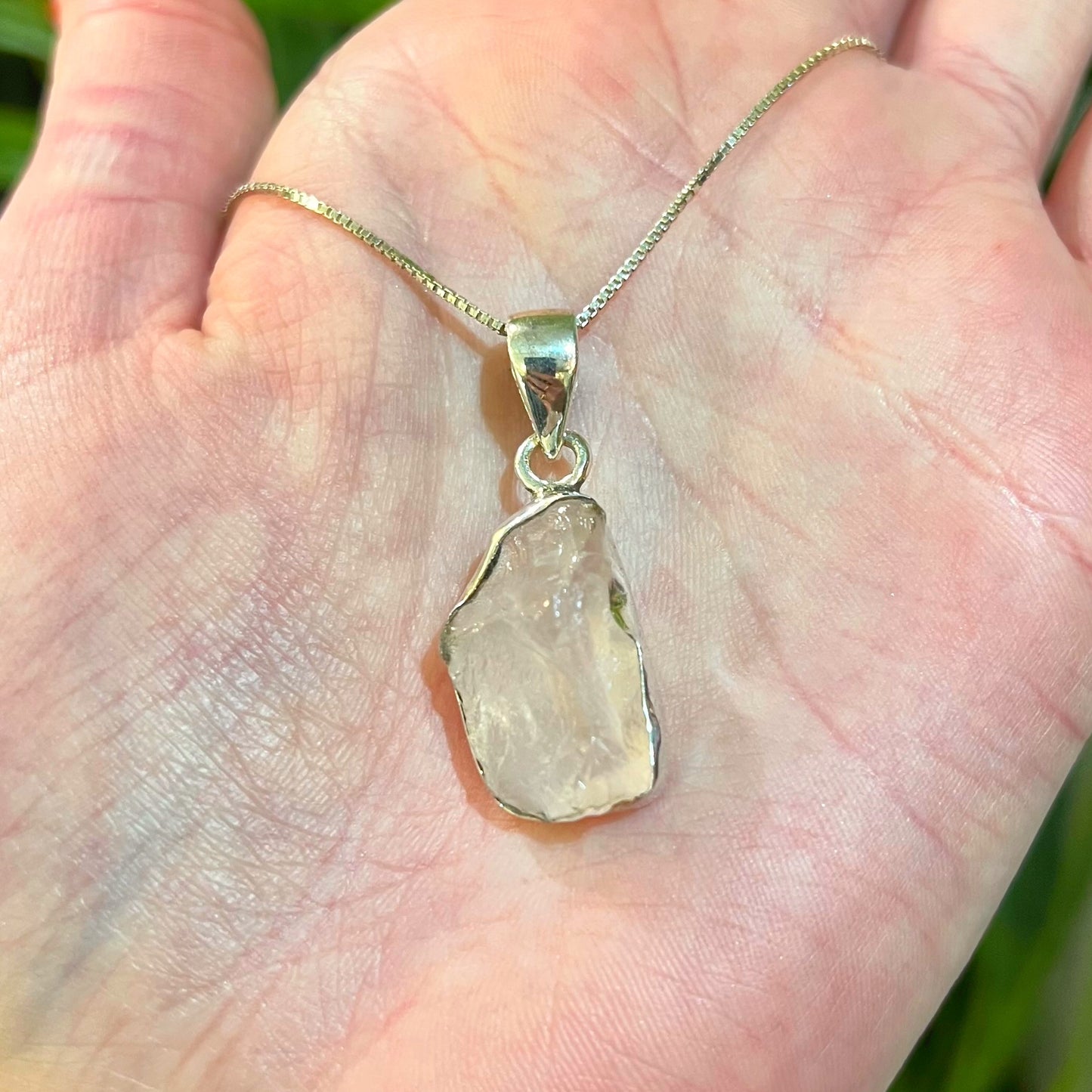 Pink Rose Quartz Sterling Silver Pendant & Chain