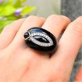 Onyx & Cubic Zirconia Sterling Silver Chunky Design Ring | Size Q