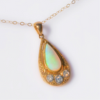 Art Deco Inspired Opal and Diamond 9ct Yellow Gold Necklace