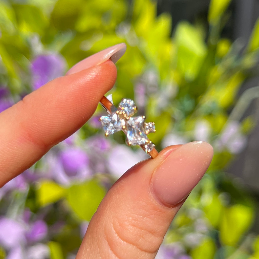 Asymmetric Cluster Cubic Zirconia 9ct Yellow Gold Ring | Size N
