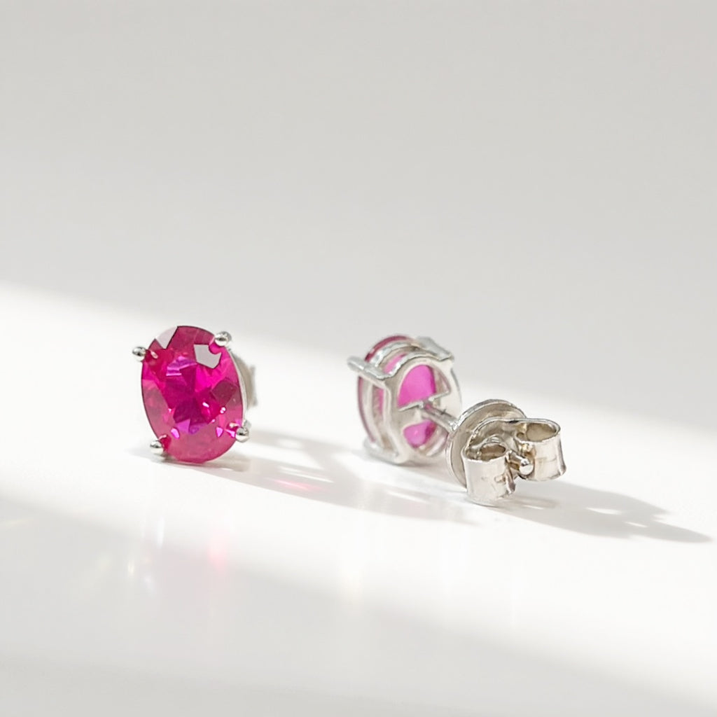 Oval-Cut Lab-Grown Ruby Sterling Silver Matching Necklace and Earring Set