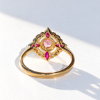 Edwardian Reproduction Pink Tourmaline, Ruby and Diamond 9ct Yellow Gold Ring | Size O