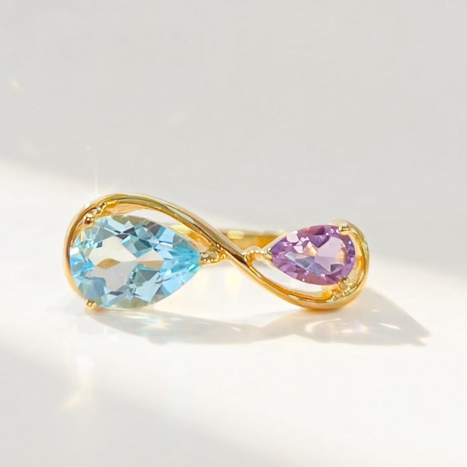 Aqua & Lilac Gold Infinity 'Toi et Moi' Ring | Size L | Unique & Co.