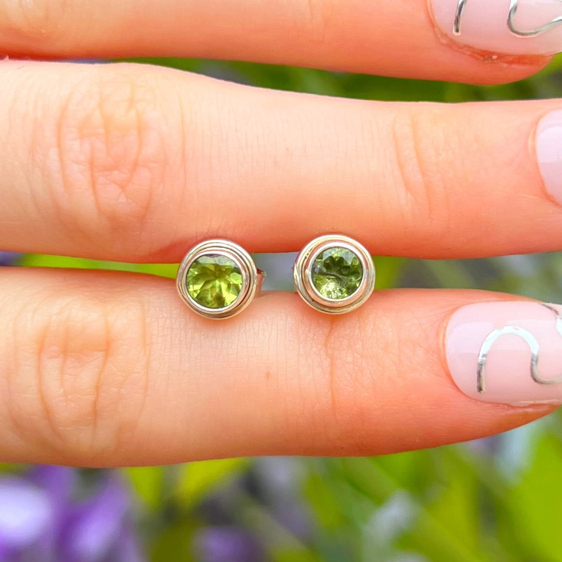 Simplistic Sterling Silver Peridot Stud Earrings