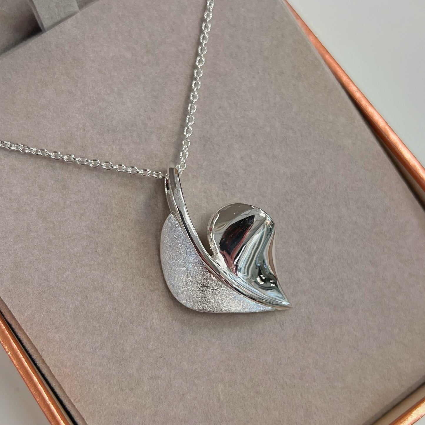 Contemporary Sterling Silver Organic Heart Shaped Necklace