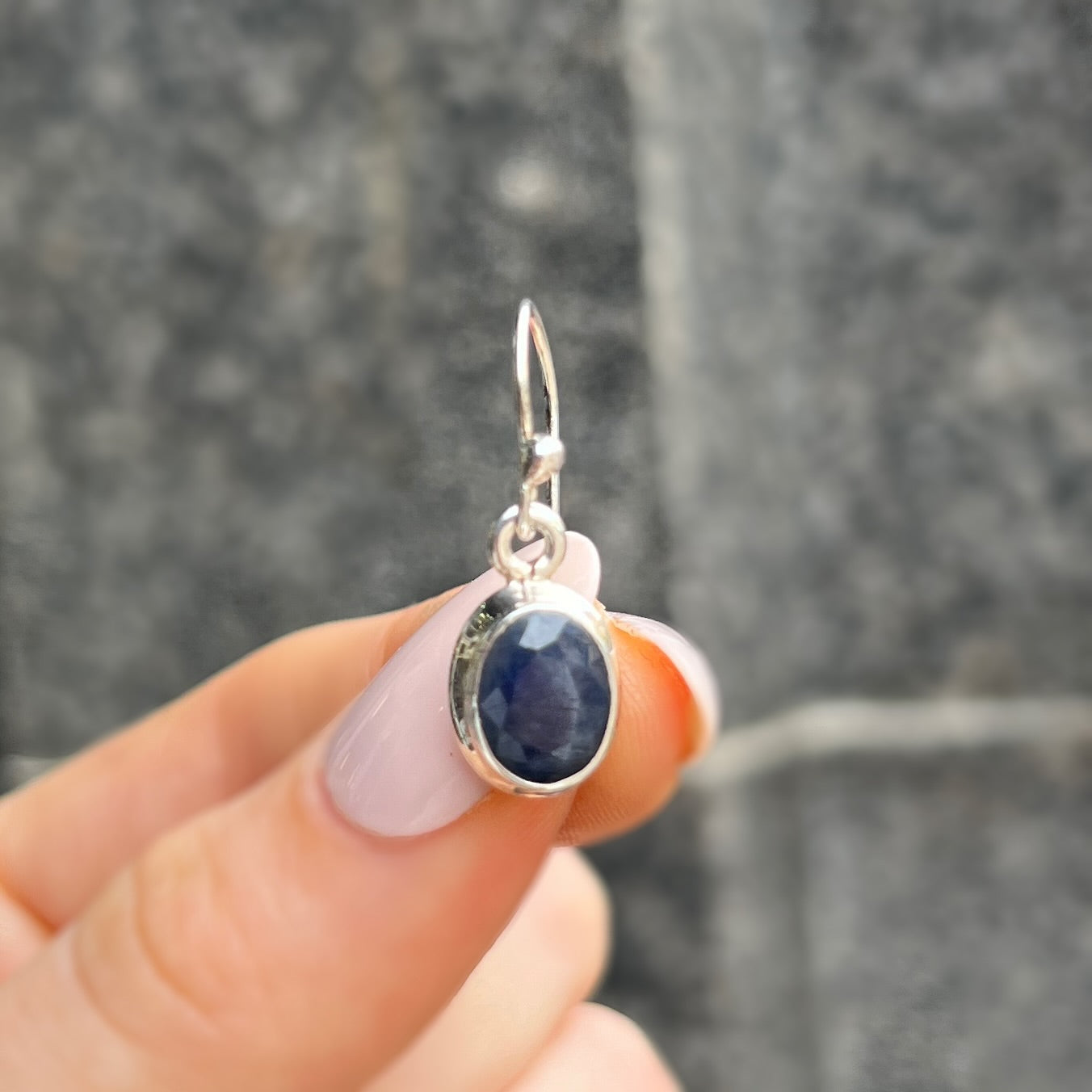 Sterling Silver Minimalistic Bezel Set Faceted Sapphire Drop Earrings