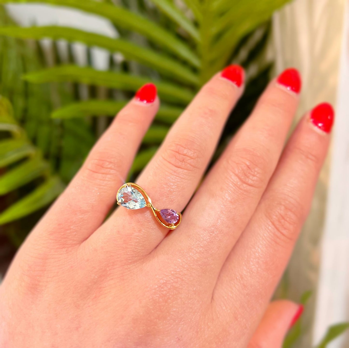Unique & Co. Gold Aqua & Lilac Infinity ‘Toi et Moi’ Ring - Size L