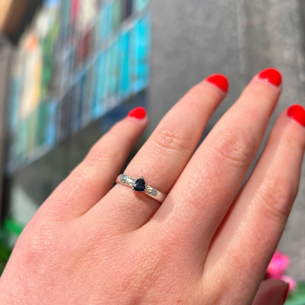 Dainty Blue Sapphire Sterling Silver Ring | Size L 1/2